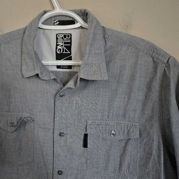 Billabong Men's Medium Button Up Gray Short Sleeve Shirt Golf - Picture 4 of 6